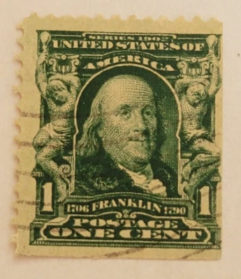 United States Postage Stamp ~ Benjamin Franklin ~ 1₵ Green ~ Posted ~ c.1902 -16 - Image 1 of 4