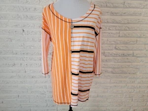 Coral Bay Womens Top 1X Plus Cotton Orange Stripe Deco Buttons Casual Stretchy - Picture 1 of 8