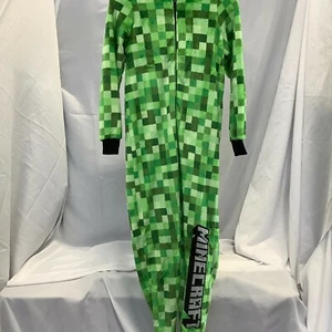 Minecraft Boys Long Sleeve Creeper Hoodie Green Pajama Suit One Piece Size 12-13 - Picture 1 of 9