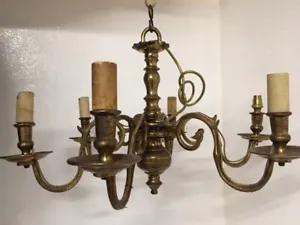 Antique English Classic Rose Brass 6 Arm Chandelier - Picture 1 of 19