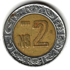 1992 Mexican 2 pesos ~ BIMETALLIC ~ YOU GRADE IT ~ PLEASE SEE THE SCAN stk 160 - Picture 1 of 4