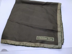 "Bufanda Christian Dior enrollada a mano para cuello de seda ~ 18"" cuadrada marrón con borde verde" - Imagen 1 de 5