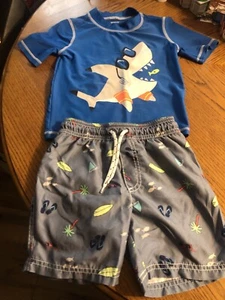 Boys 4t Carter's Swim Set Shark Surf Swimsuit Rash Guard - Picture 1 of 5