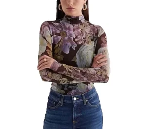 NUEVO CON ETIQUETAS EXPRESS Body Manga Larga Cuello Simulado Floral Malla Transparente Talla M - Imagen 1 de 4