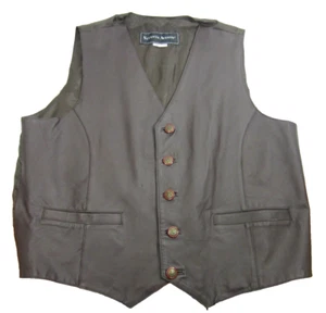 Gilet pelle western vintage Y2K marrone scuro uomo XL 5 bottoni Oklahoma cowboy - Foto 1 di 8