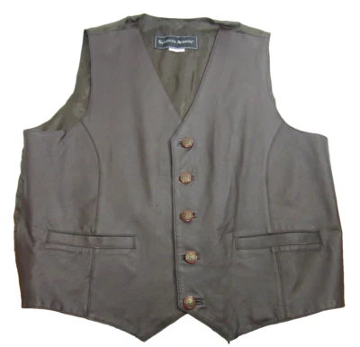Western Leather Vest VTG Y2K Dark Brown Men XL 5 Button Oklahoma Cowboy - Image 1 of 4