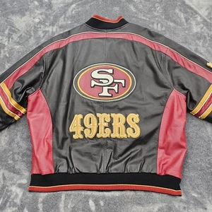 Vintage Carl Banks San Francisco 49ers Leather Jacket Mens XL Embroidered Bomber - Picture 1 of 24