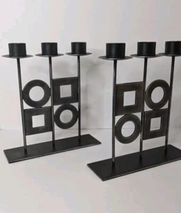 Vtg Metal Modernist Candelabra Geometric Shapes Set 1960's Made In Austria. (2) - Picture 1 of 7