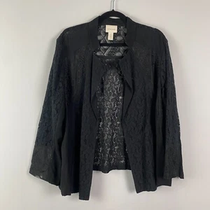 Chicos Mixed-Lace Moto Jacket Size 4 US 2XL Black Long Sleeve Open Front - Picture 1 of 11