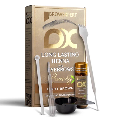 BROWSXPERT Long Lasting Henna Kit For Eyebrow Hair Stir+Brush Light Brown/3g - Image 1 of 4