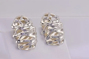 Lise M Sterling Silver 29mm x 22mm Abstract Domed Modernist 925 Clip On Earrings - Picture 1 of 8