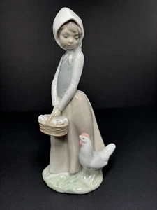 Vintage Zaphir by Lladro Porcelain Figurine Lady with Chicks Rooster 8.5 Spain - Picture 1 of 17