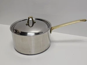 Vintage Paul Revere Ware 1801 USA 3 Qt Saucepan Stainless Brass Handle & Lid - Picture 1 of 7