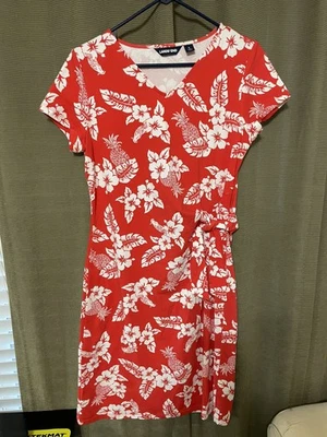  LANDS' END Bright Poppy Hawaii Floral Dress Red White Size S Side Tie - Image 1 of 4