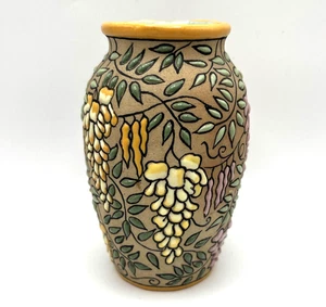 Aguado Toledo Spanien Vintage handbemalte Blumenrelief Vase 4,5" Glyzinien Kunst - Bild 1 von 12