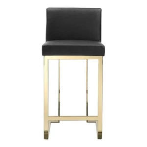 Pemberly Row 26" Faux Leather & Polished Steel Counter Stool in Black/Gold - Picture 1 of 4