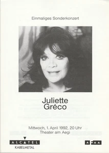 Programmheft Einmaliges Sonderkonzert JULIETTE GRECO Hannover 1992 - Picture 1 of 1