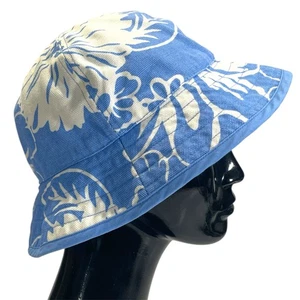 Jantzen Wide Brim Blue Floral Tropical Floppy Bucket Sun Reversable Hat - Picture 1 of 6
