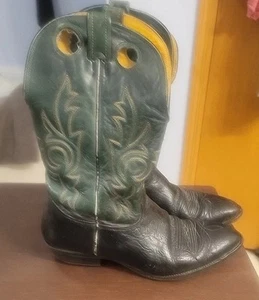 Nocona Men’s Western Cowboy Boots Size 11 USA Made Black Green Leather Roper - Picture 1 of 10