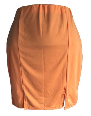 BNWT LADIES BOOHOO PEACH SLINKY SPLIT MINI SKIRT UK 8 - Image 1 of 4