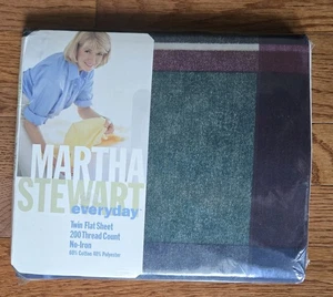 New Sealed Vintage Martha Stewart Everyday Twin Flat Sheet madras Navy plaid - Picture 1 of 4
