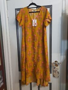 Ellis and Dewey Dress M TAN HOT PINK FLORAL  M 2 Pockets SUMMER NEW WITH TAGS
