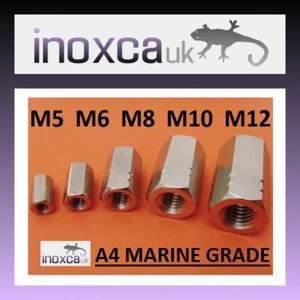 M5 M6 M8 M10 M12 STUDDING CONNECTER HEX HEXAGON LONG NUT A4 3D MARINE STAINLESS - Picture 1 of 1