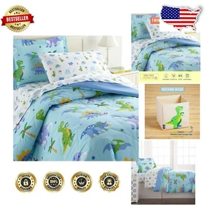 Kids Cotton Twin Comforter Set – Lightweight Dinosaur Theme with Pillow Sham - Picture 1 of 8