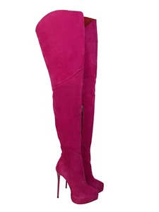 Botas de plataforma CQ COUTURE nuevas tacón alto cuero rosa rosa 35-45 - Imagen 1 de 8