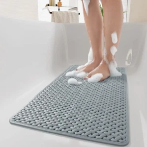 Gray Weaved Super Grip Strong Suction Cups Non Slip Bathtub & Shower Mat 14"x27" - Picture 1 of 6