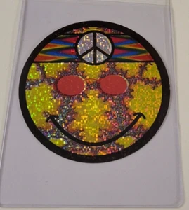 HAPPY Peace Hippie SMILEY FACE EMOJI 1990's PRISM VENDING MACHINE STICKER CARD - Picture 1 of 3