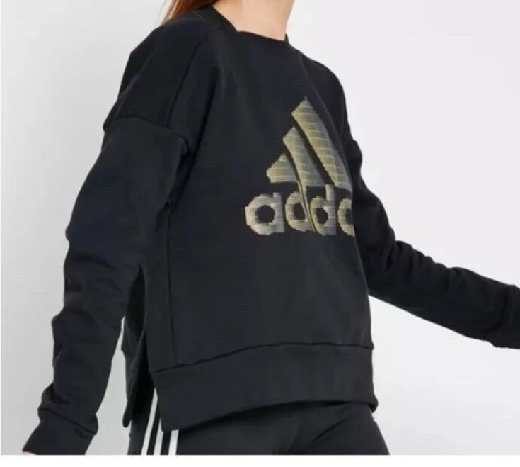Adidas Women's Sport ID Glam Logo Sweatshirt OS6 Black DZ8676 Medium