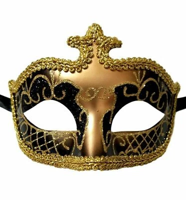 Black Gold Glitter Venetian Masquerade Costume Mask New Years Party - Image 1 of 2