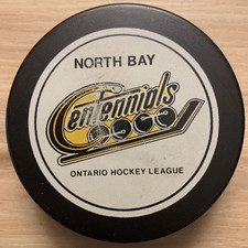 NORTH BAY CENTENNIALS 1988-94 OHL Hockey Puck White Shield Reverse CHL Canada