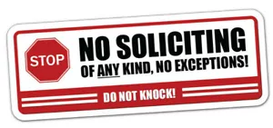 No Soliciting sticker window vinyl label decal home knocking notice knock door - Picture 1 of 1