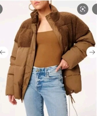 Good American Sherpa Mix Cocoon Puffer Jacket - Image 1 of 4