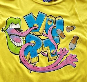 Vurt T Shirt Mens M Y2K Neon Yellow Big Mouth Graphic Skateboarding Skater Loud - Picture 1 of 11