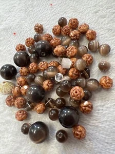 70pc Mix Glass Beads Czech Rose Fibre Optic Round Small Brown Tones (Z25-100) - Picture 1 of 2