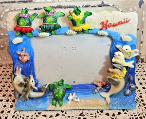 Hawaiian Tabletop Photo Frame Turtles Dolphins Seals Crabs Resin 7" x 8.5" - Picture 1 of 13