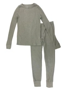 Girls Solid Gray Waffle Fabric Base Layer Thermal Underwear Set Large (10-12) - Picture 1 of 1