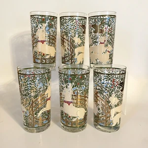 Set of 6 Vtg Cera Glass 22 Kt Gold Mythical Unicorn Highball 12oz Glasses - Picture 1 of 9