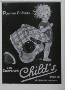 PUBLICITÉ DE PRESSE 1926 LES CHAPEAUX CHILD'S POUR VOS ENFANTS - - Imagen 1 de 1