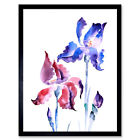 Flowers Violet Iris Watercolour Framed Wall Art Print 9x7