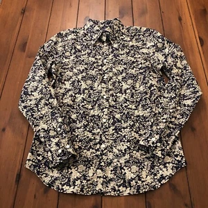 CHAPS Botanical NO IRON Button-Up Shirt Navy Beige Long Sleeve SMALL S Floral - Picture 1 of 15
