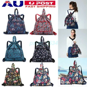 Lareg Foldable String Drawstring Bag Pack Tote School Sports Backpack Waterproof - Picture 1 of 32