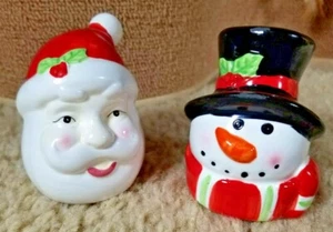 Ceramic Salt & Pepper Shaker Set Santa & Snowman Good Stoppers - Picture 1 of 4