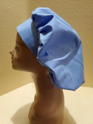 Solid Ceil Blue Women's Bouffant Surgical Scrub Hat/Cap Handmade - Image 1 of 3
