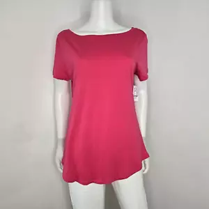 NY & Co Womens Top Large T-Shirt Pink Short Sleeve Wide Neck Cotton NWT - Picture 1 of 8