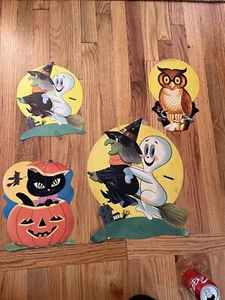 Vintage Halloween gestanzte Eule Hexe Kürbis Geist Katze Urlaub Wandbehang Deko - Bild 1 von 8