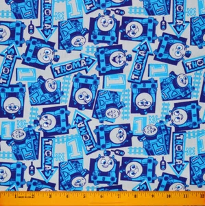 Thomas the Train Tank Engine Fabric - HALF YARD - 100% Cotton Quilting Blue Grey - Picture 1 of 1